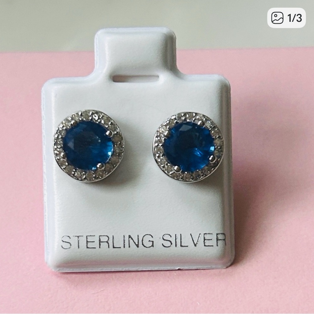Sterling Silver‎ Blue tanzanite halo Stud Earrings